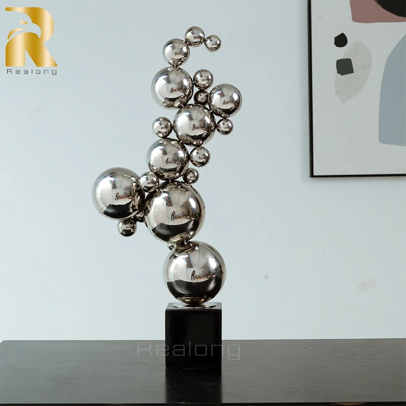 61cm Modern Art Metal Sculpture Stainless Steel High Polished Ball Statue Abstract Stainless Steel Spheres For Home Hotel Decor