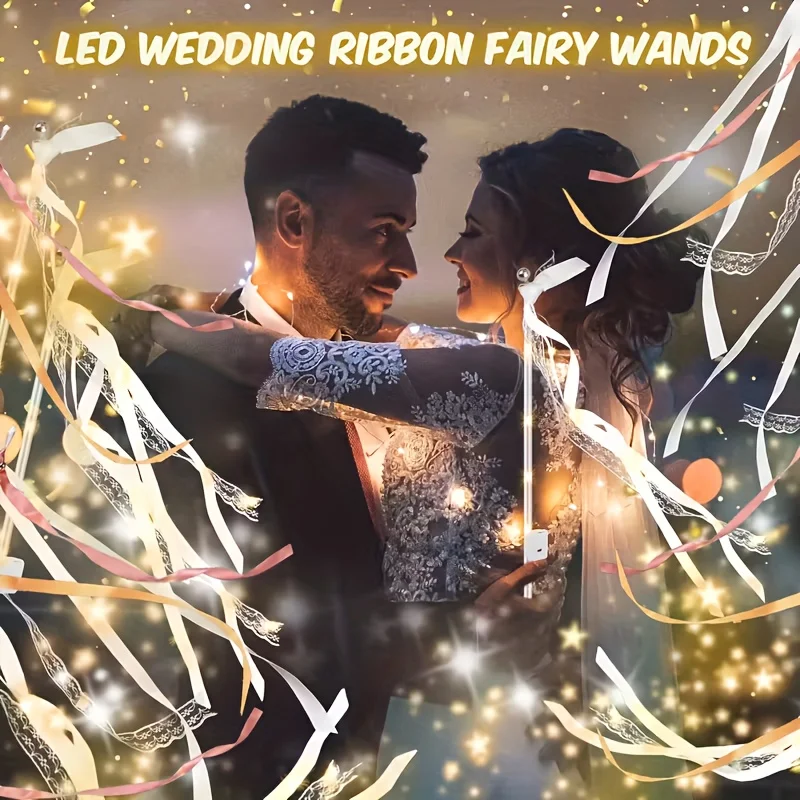 

29 LED luminous fairy sticks with luminous silk ribbons and wedding bells - battery powered sparkling party decoration, suitable