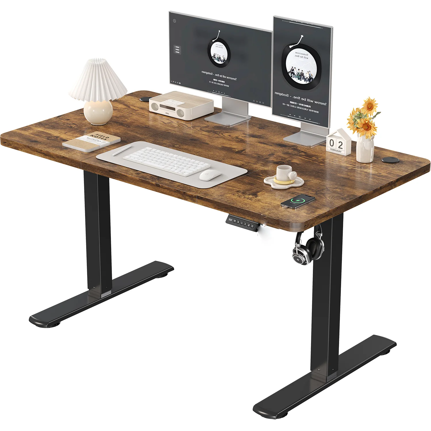Devoko in hoogte verstelbaar bureau met USB-oplaadpoort 120x60 cm bureau in hoogte verstelbaar elektrisch