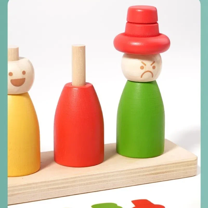 ألعاب مونتيسوري لعبة فرز الألوان الخشبية على شكل قبعة لعبة مطابقة دمى الوتد لعبة التراص لعبة المهارات الحركية الدقيقة هدايا للأطفال الصغار #3