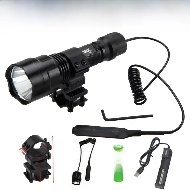 2500lm 500-800M zasięg LED taktyczna latarka myśliwska przenośna latarka zewnętrzna wodoodporna latarnia + 18650 + ładowarka USB + przełącznik — Zdjęcie 2 z 2