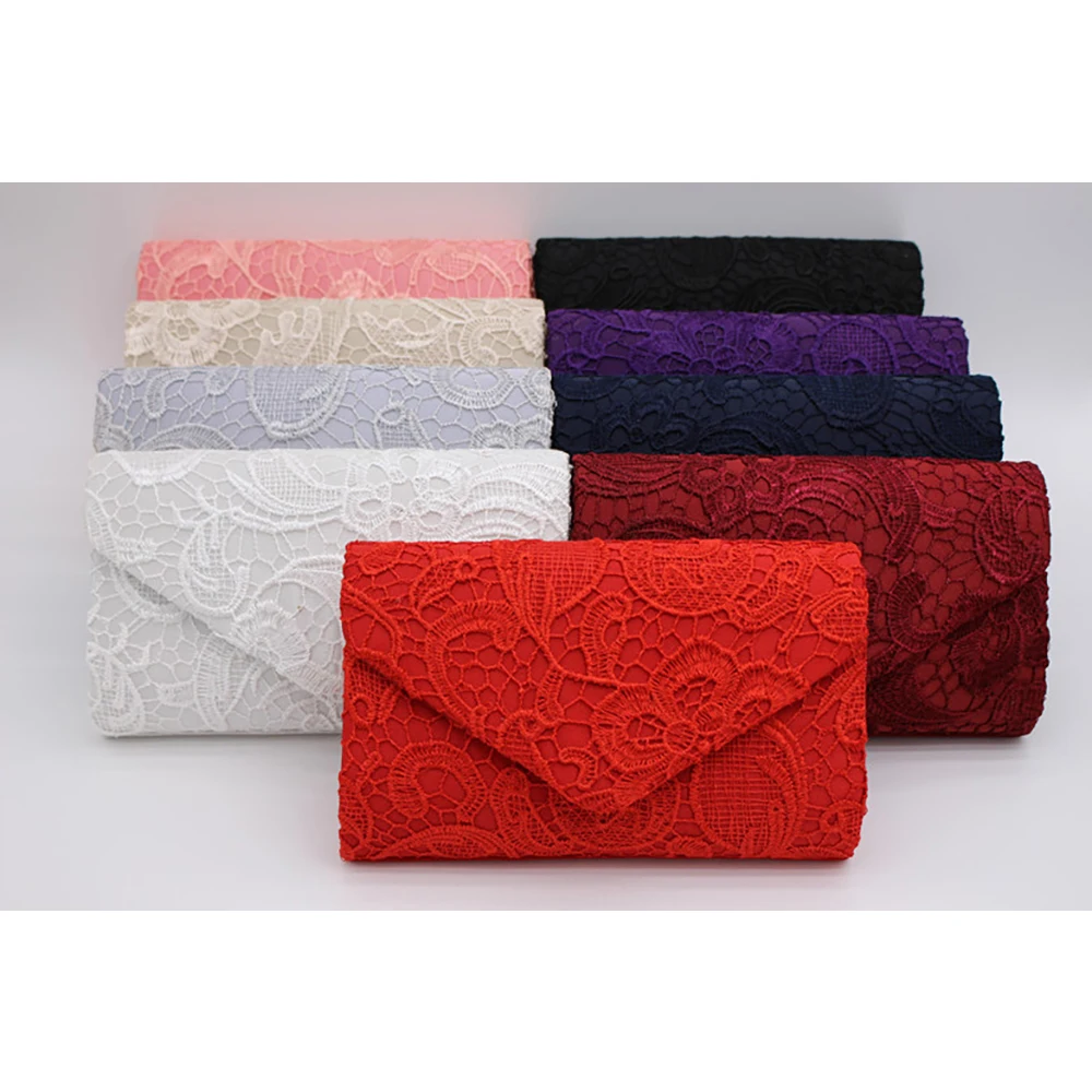 New Elegant Envelope Clutch Fashion Lace Floral Embroidery Evening Party Bag With Chain Shoulder Bag White Luxury Purse Bolsas