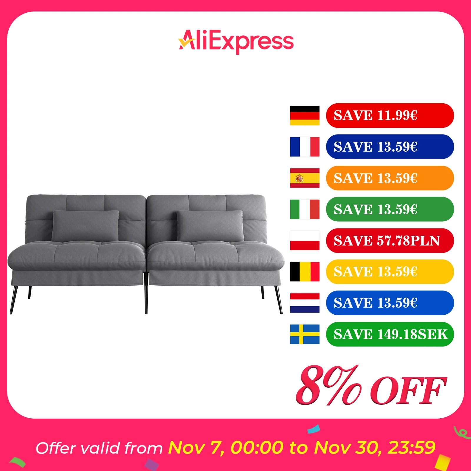 COMHOMA Canapé Convertible en Peluche, Canape 3 Places, Style Moderne, Pour Salon, Appartement, Petit Espace,Pieds en Métal 174 * 51 * 72cm