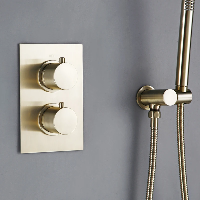 Imagem -06 - Mistura de Controle Termostática Torneira do Banheiro Escovado Conjunto Chuveiro Ouro Dial Way Válvula Desviador Smesiteli Rainshwoer