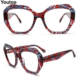 Geometric Womens Optical Eyeglasses Oversize Glasses Frame for Female Vintage Prescription Spectacles Red Modern Eyewear Retro