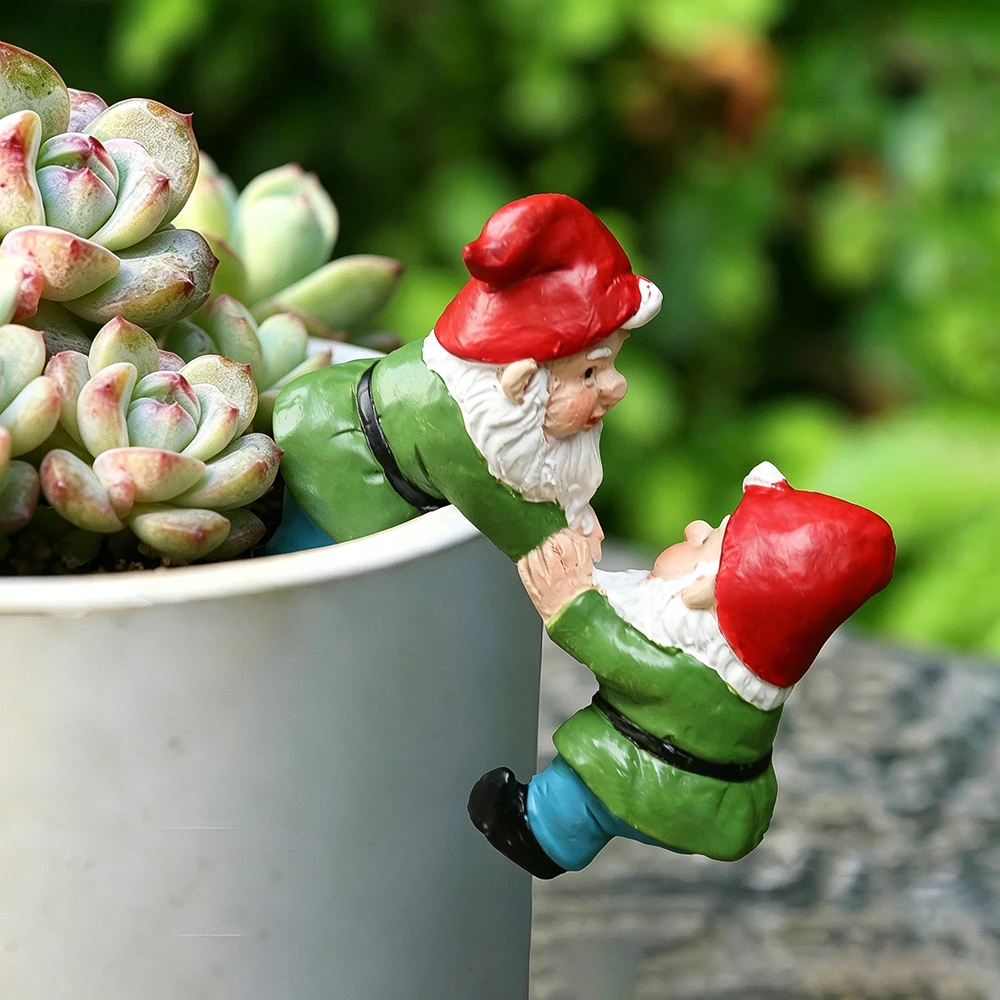 Hanging Flower Pot Decor Featuring Hand‑in‑hand Climbing Dwarfs,Indoor And Outdoor Ornament, Holiday Gift