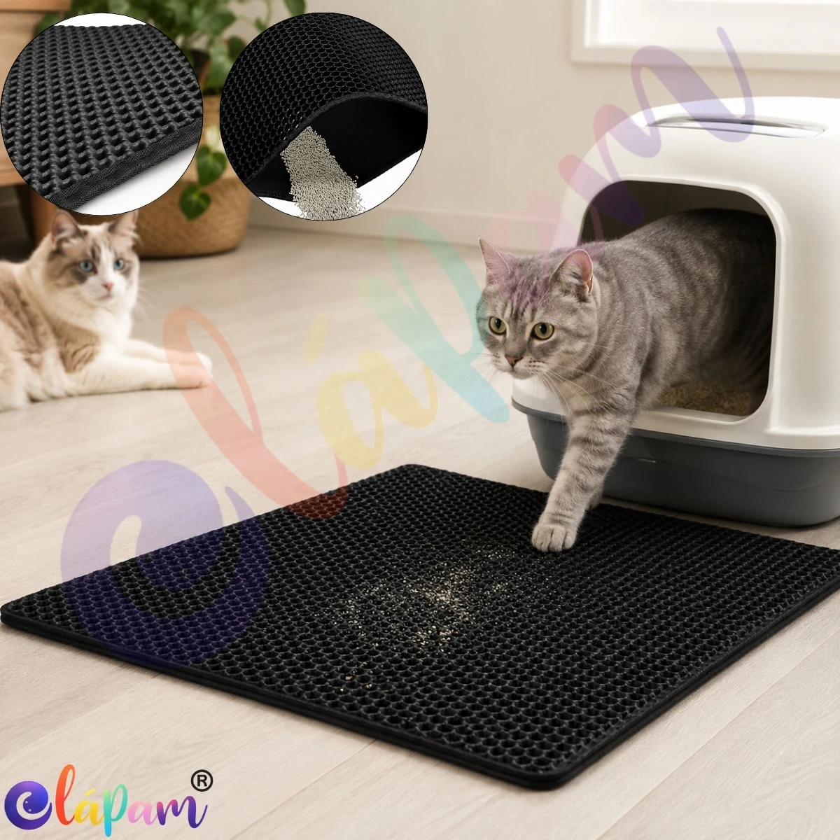Tapete Higiênico Coletor de Areia para Gatos Dupla Camada Lavável Antiderrapante Caixa de Areia Pet