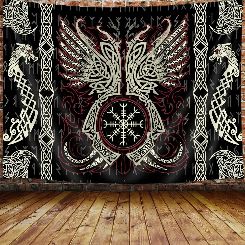 Mitologia nordycka Wikingowie Gobelin Tajemnicze starożytne runy Totem Gobeliny wiszące na ścianie do salonu Sypialnia Wystrój domu — zdjęcie 2