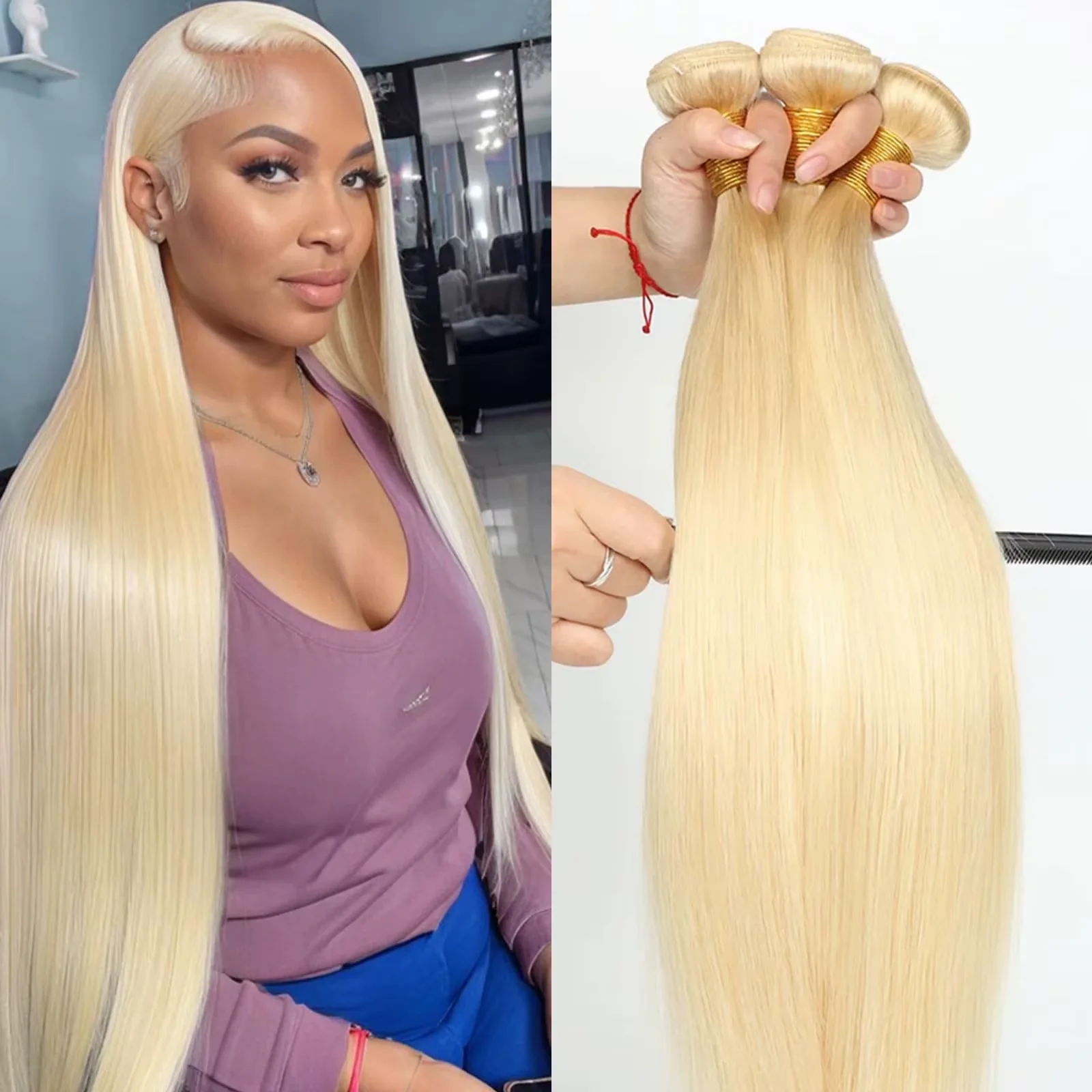 

# 613 Пучки светлых прямых человеческих волос 1 3 пучка Бразильские пучки волос Медовый блондин Необработанные наращивание волос Virgin Remy