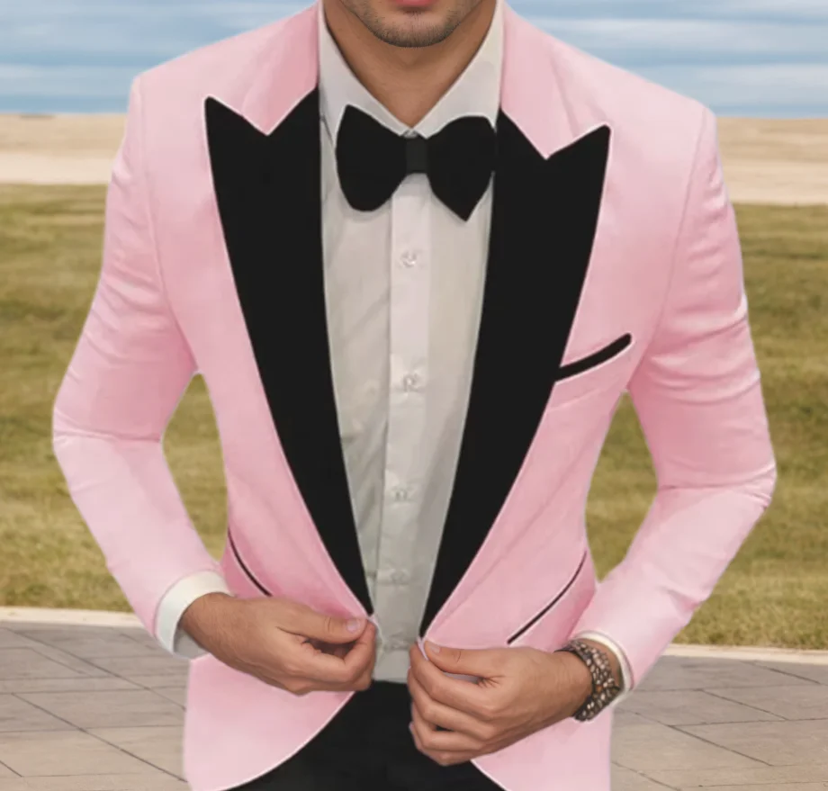 

New Design Slim Fit 2 Piece Solid Men Suits Wedding Groom Tuxedos Formal Suits for Prom Party Best Man Peak Lapel Blazer Pants