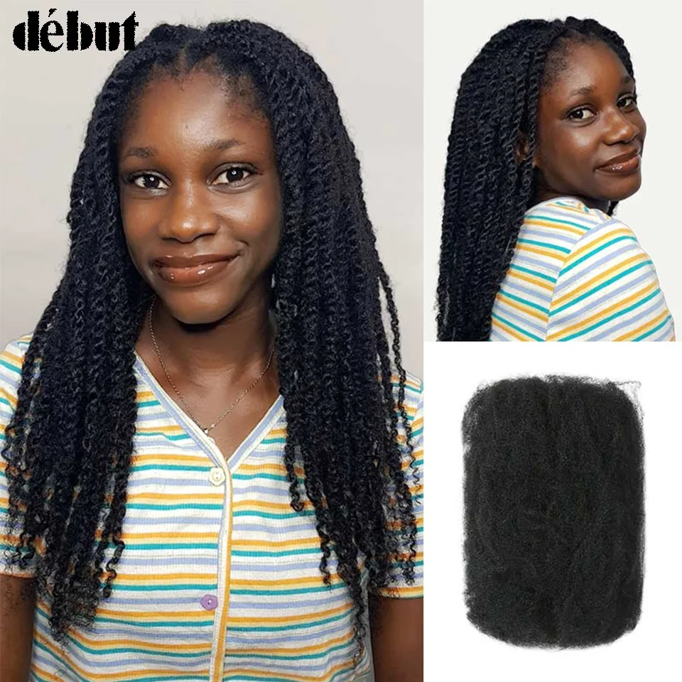 Natural Black Afro kinky Bulk Hair Extensions For Braiding Dreadlock Human Hair Peruvian No Short Hair Upgraded Afro Kinky Bulk