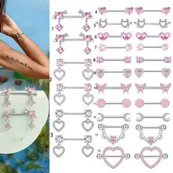 2pcs Stainless Steel Pink Nipple Piercing Jewelry Heart Wings Niplple Barbell Moon Devil Nipple Rings Stud Body  Pezon Mujer