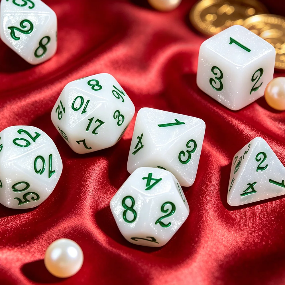 7Pcs Green Dragon Scale Polyhedral Dice Set with Storage Pouch for Tabletop Role Playing Games Gift