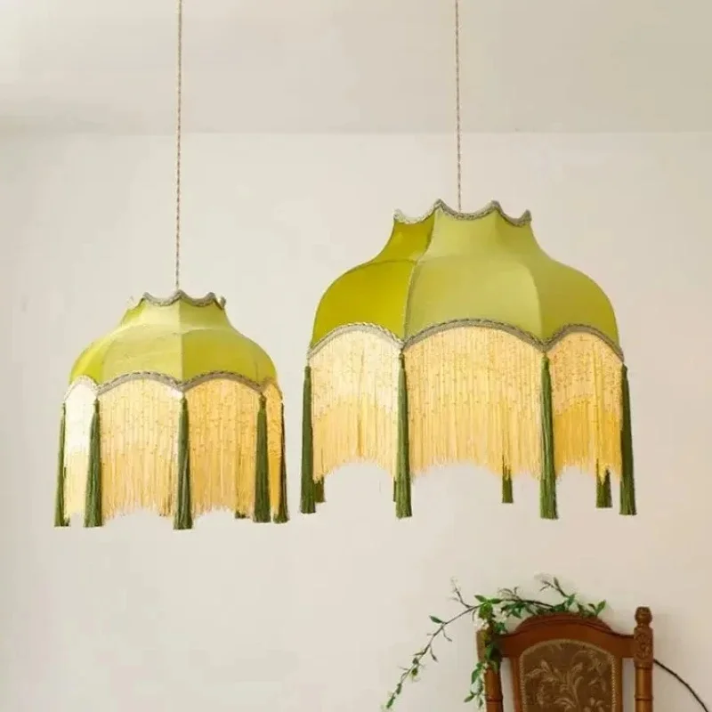 Sandyha Retro Kwastje Kroonluchter Stof Led Lampen Voor Entree Slaapkamer Woonkamer Eetkamer Hanglampen Ophanging Armatuur - afbeelding 2