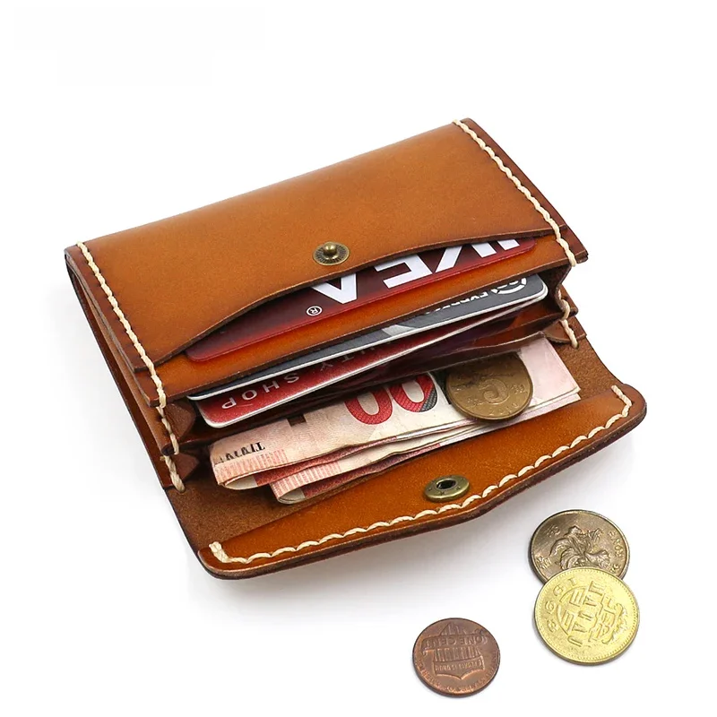 Etui na karty kredytowe/identyfikacyjne prawdziwej skóry ręcznie robione wysokiej jakości mężczyźni Retro mały portfel autobus/etui na wizytówki kobiece Mini portmonetki — zdjęcie 2
