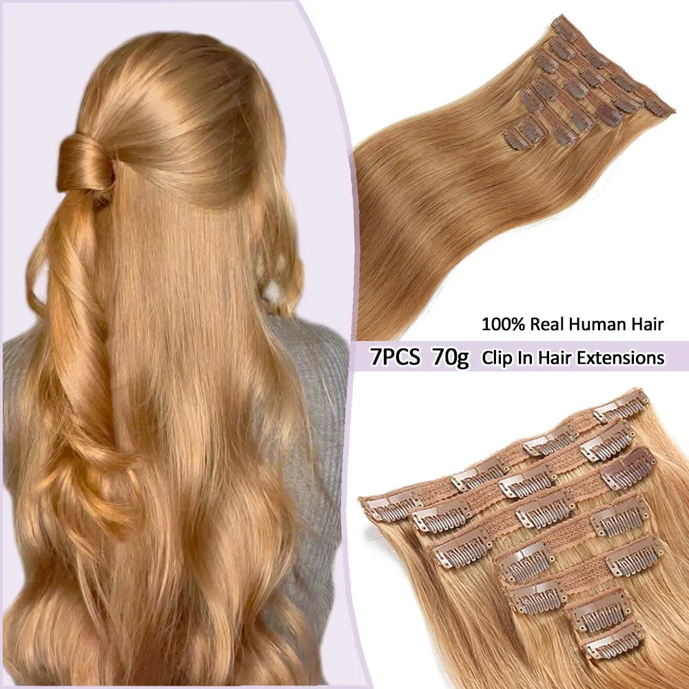 Double Weft Lace Clip in Hair Extensions Real Human Hair Silky Straight Remy Human Hair Extensions 70g 7szt Clip in Full Head