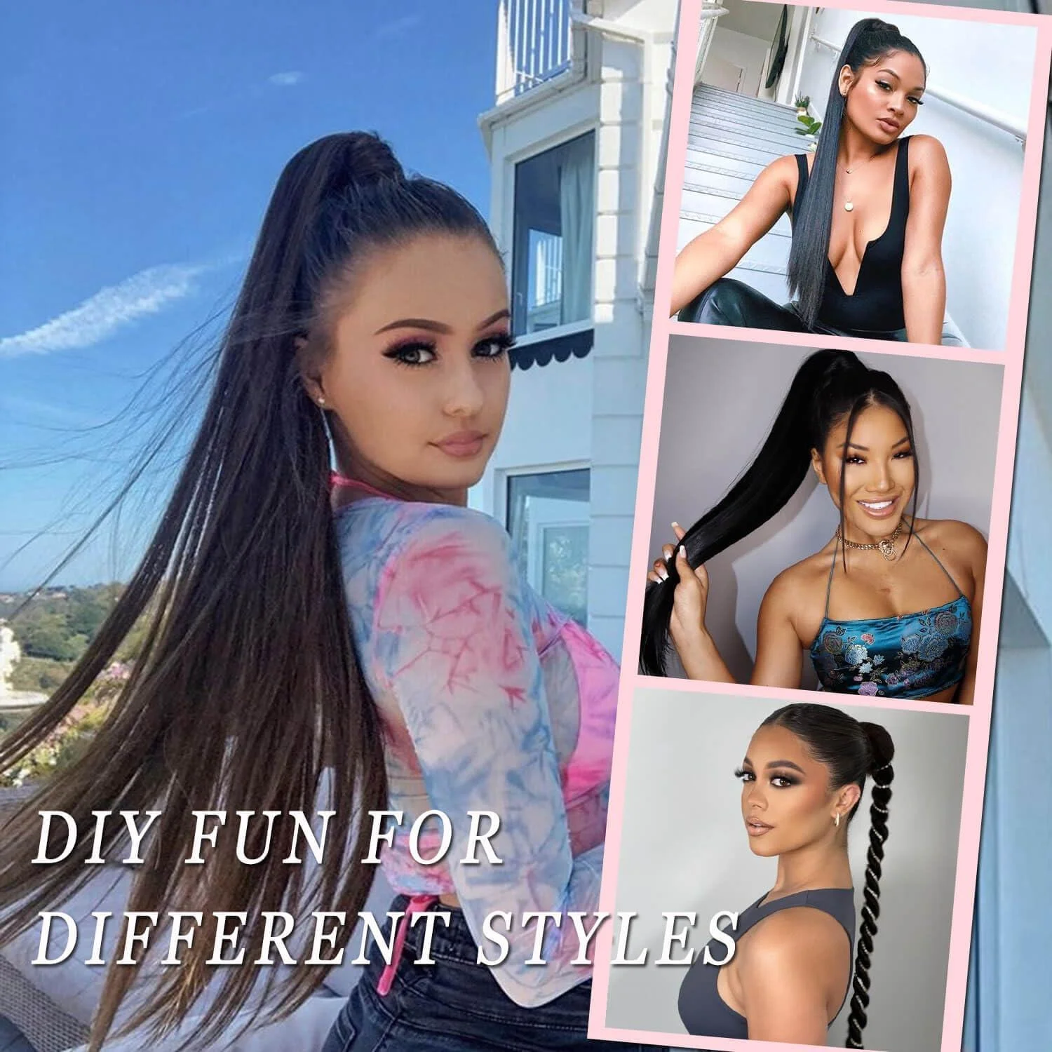 مستقيم الرباط ذيل حصان البرازيلي عذراء الشعر البشري 100٪ شعر الإنسان # 1B ذيل حصان شعر أسود طبيعي