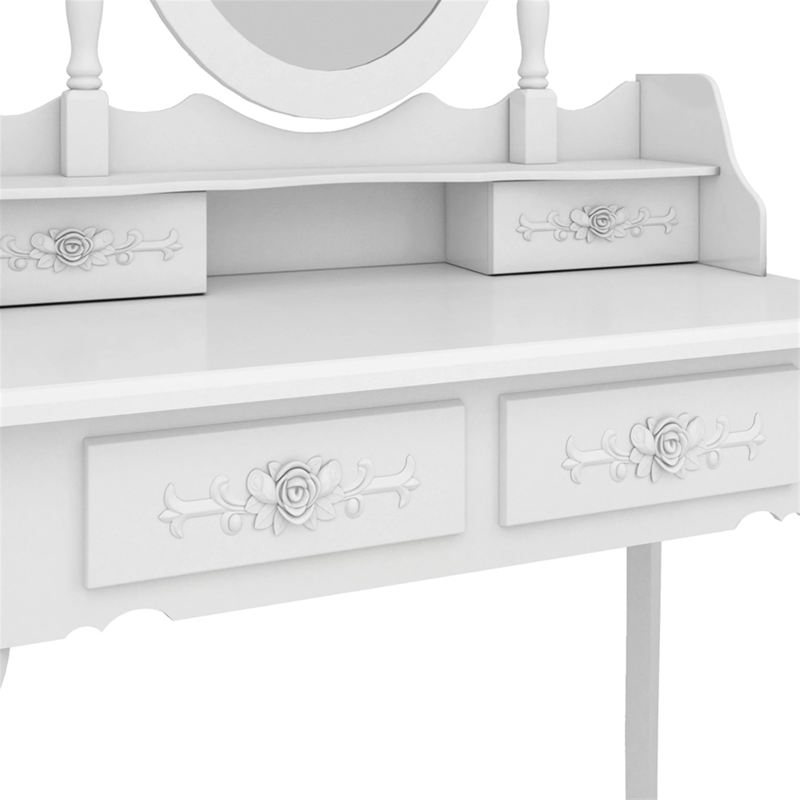 Modern White Dresser 4 Drawers 360 Rotating Storage Cabinet Removable Mirror Makeup Vanity Organizer for Bedroom