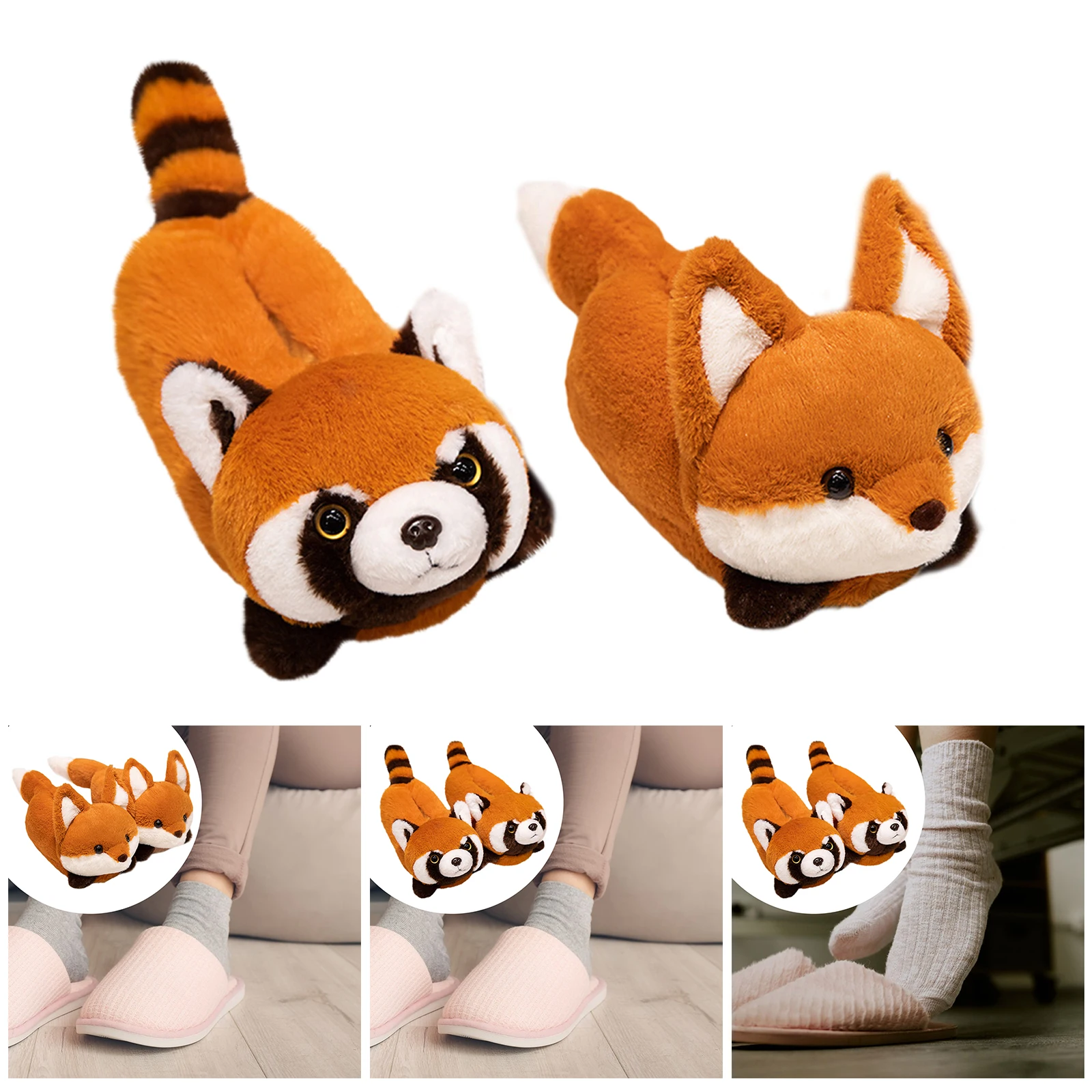 Funny Animal Slippers Cute Fox Shaped Plush Soft Warm House Shoes Non-Slip Sole Novelty Slippers for Indoor Home Use Bedroom view 6