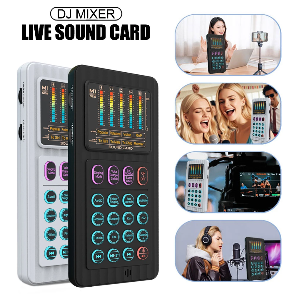 

M01 Handheld Sound Card-Portable Live Streaming Voice Changer with 600mAh BatteryOTG Support for Phone/Laptop/YouTub/Podcasting
