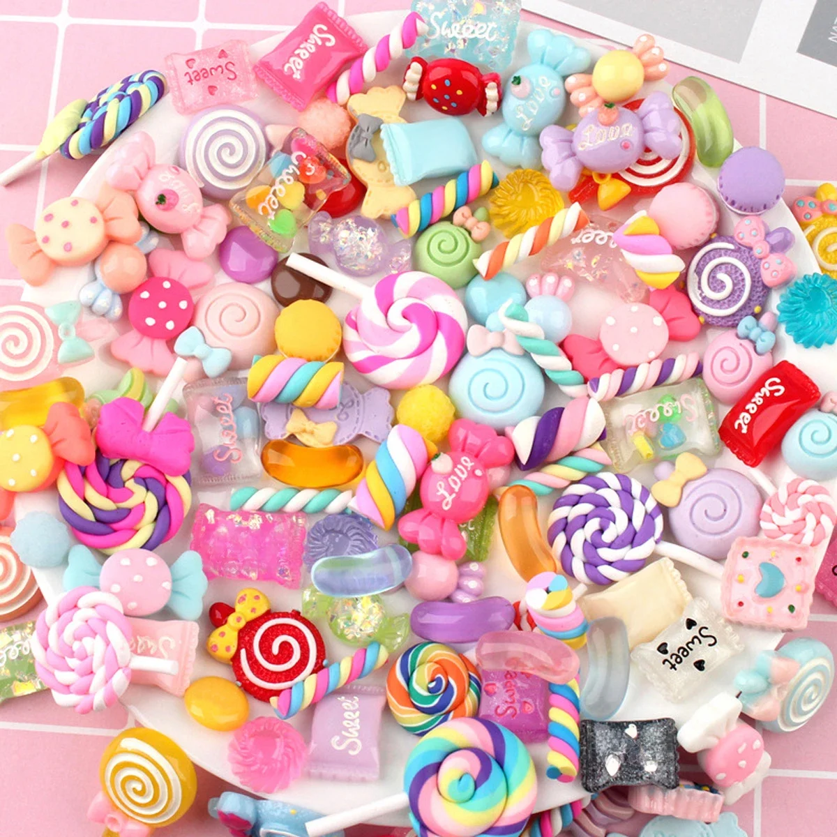 30 pièces de breloques de Slime de bonbons aléatoires, ensemble mignon de bonbons en résine mélangée, fournitures de fabrication de Slime à dos plat pour bricolage, fabrication artisanale et ornements