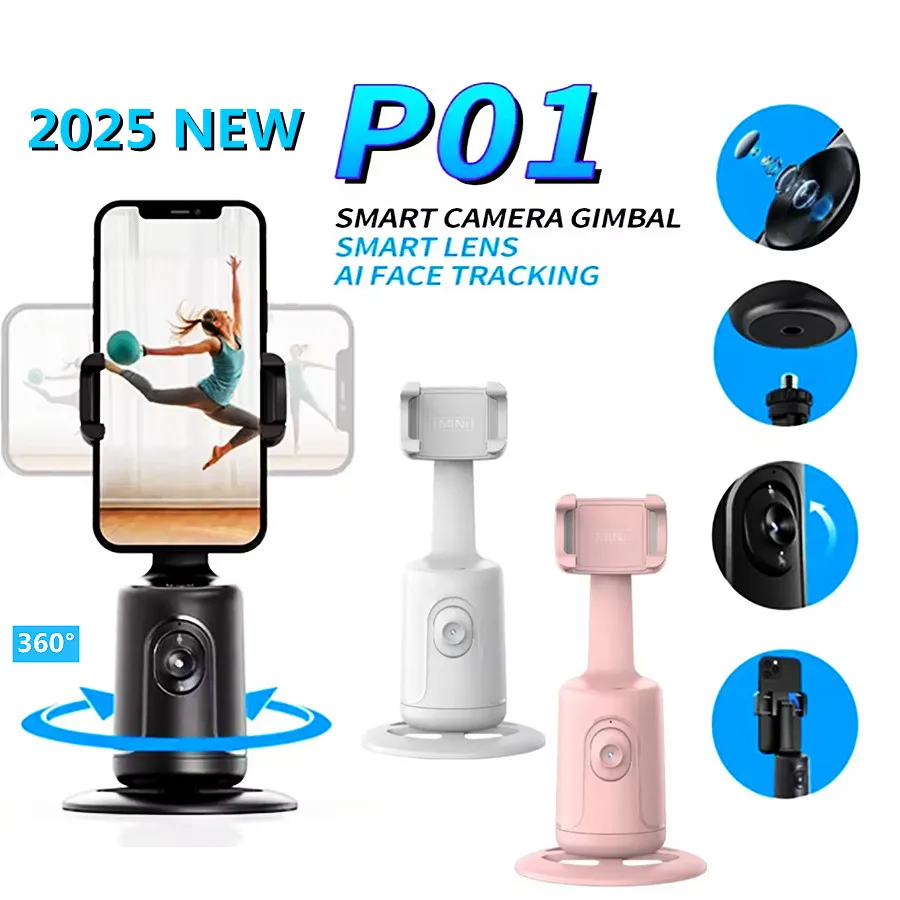 2025 NEW P01 360 Rotation Gimbal Stabilizer AI Following Face Tracking Desktop Gimbal PTZ For Tiktok Smartphone Live