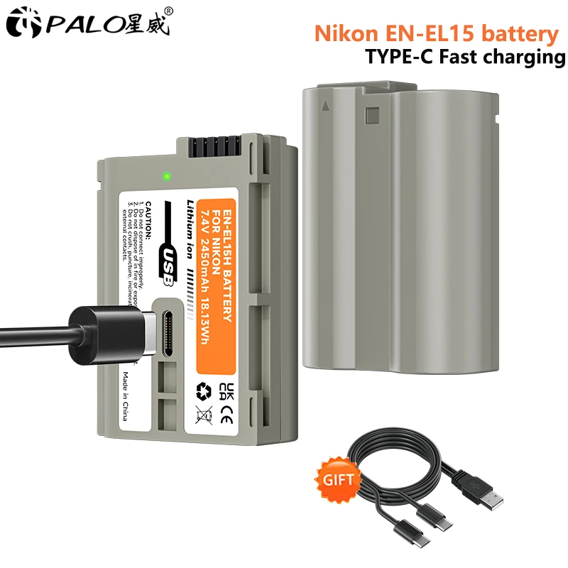 2450mAh EN-EL15 ENEL15 EN EL15 Camera Battery with Type-C Port for Nikon Z5, Z6, Z6 II, Z7, Z7II D780, D850, D7500, D500, D600