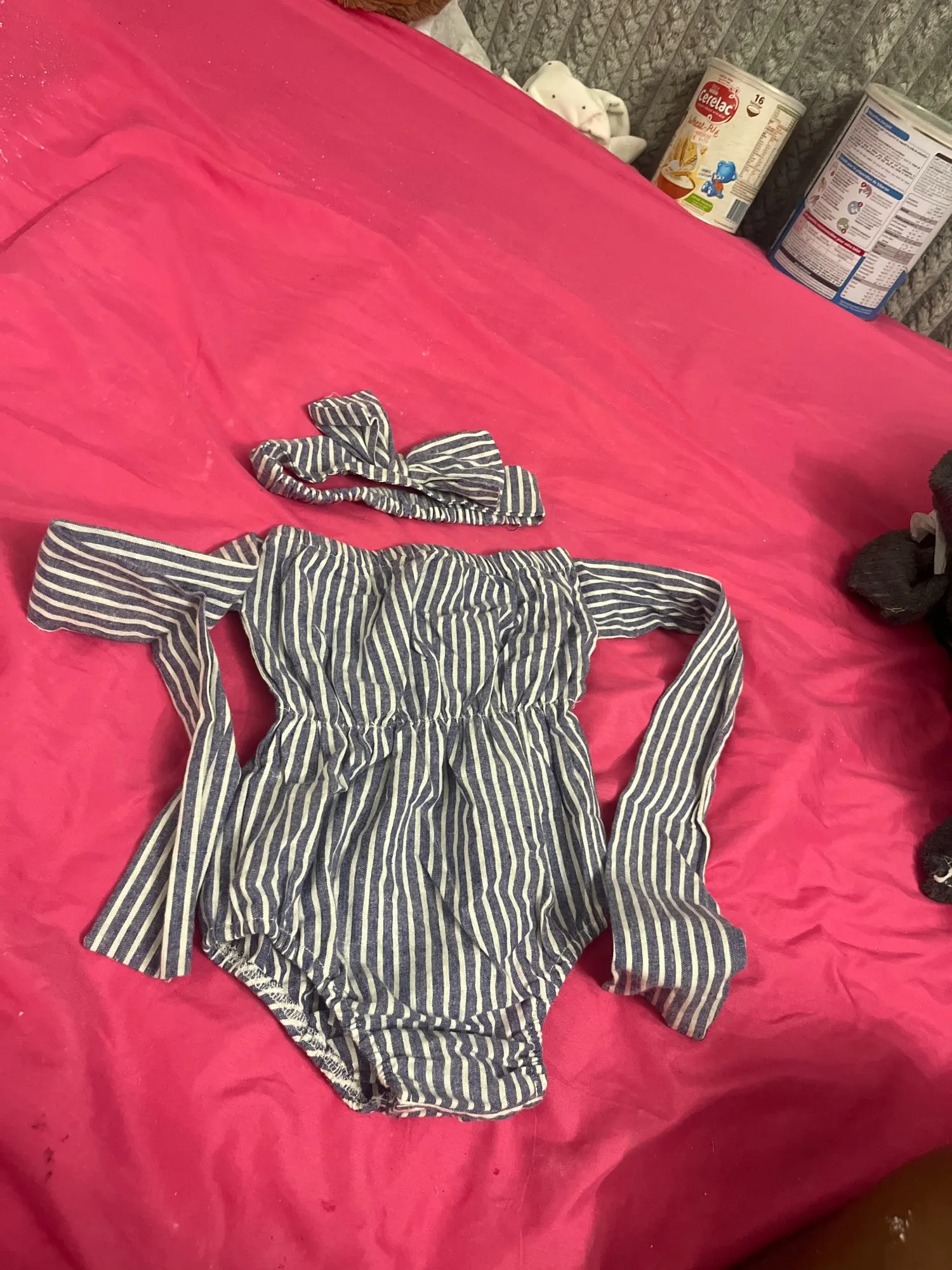 Newborn Baby Girl Bow Striped Bodysuit Jumpsuit Headband 2Pcs Toddler Kids Summer Outfit Rompers Playsuit Cotton Holiday Sunsuit photo review