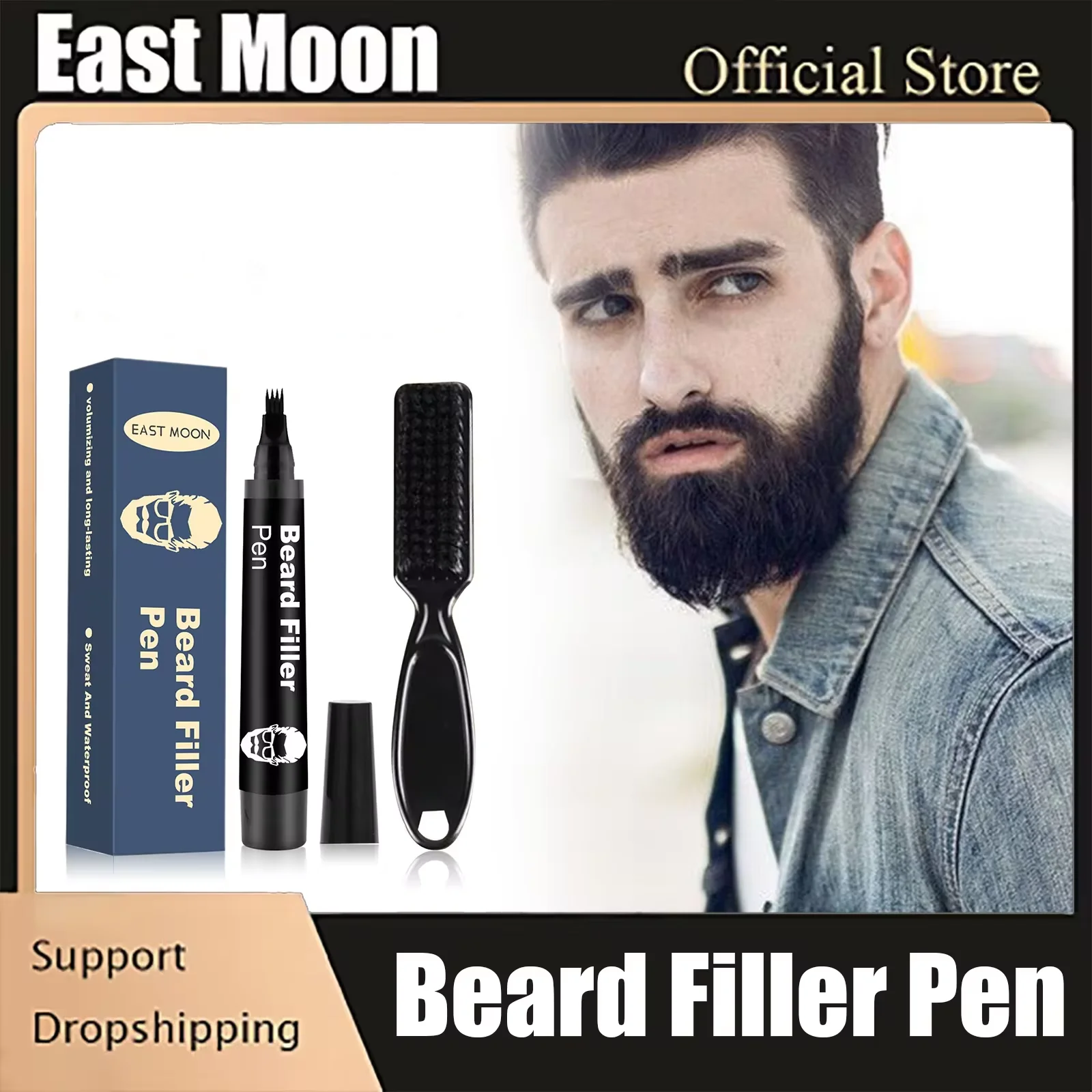 

Beard Filling Pen Four Prong Beard Enhancer Lasting Coloring Repair Eyebrow Shaping Tool Waterproof Men Mustache Styling Pen Kit