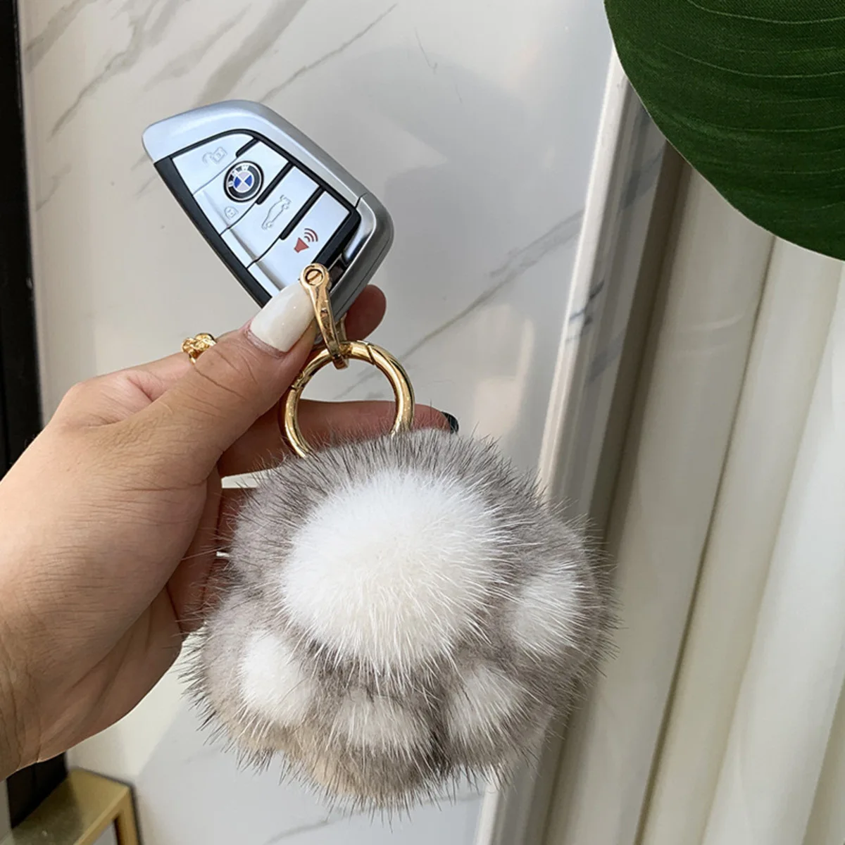 Trendy Cute Cat Paw Plush Keychain Bag Pendant Combo Made of Soft Imitation Mink image 4