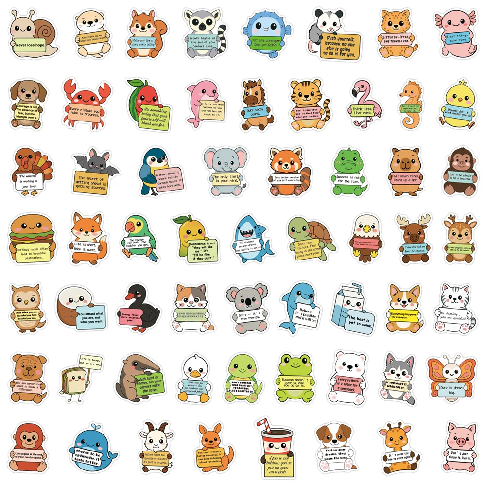 10/30/60/120PCS Cute Animal Emotional Quotes Stickers PVC Material DIY Refrigerator And Envelope Scrapbook Waterproof Stickers.