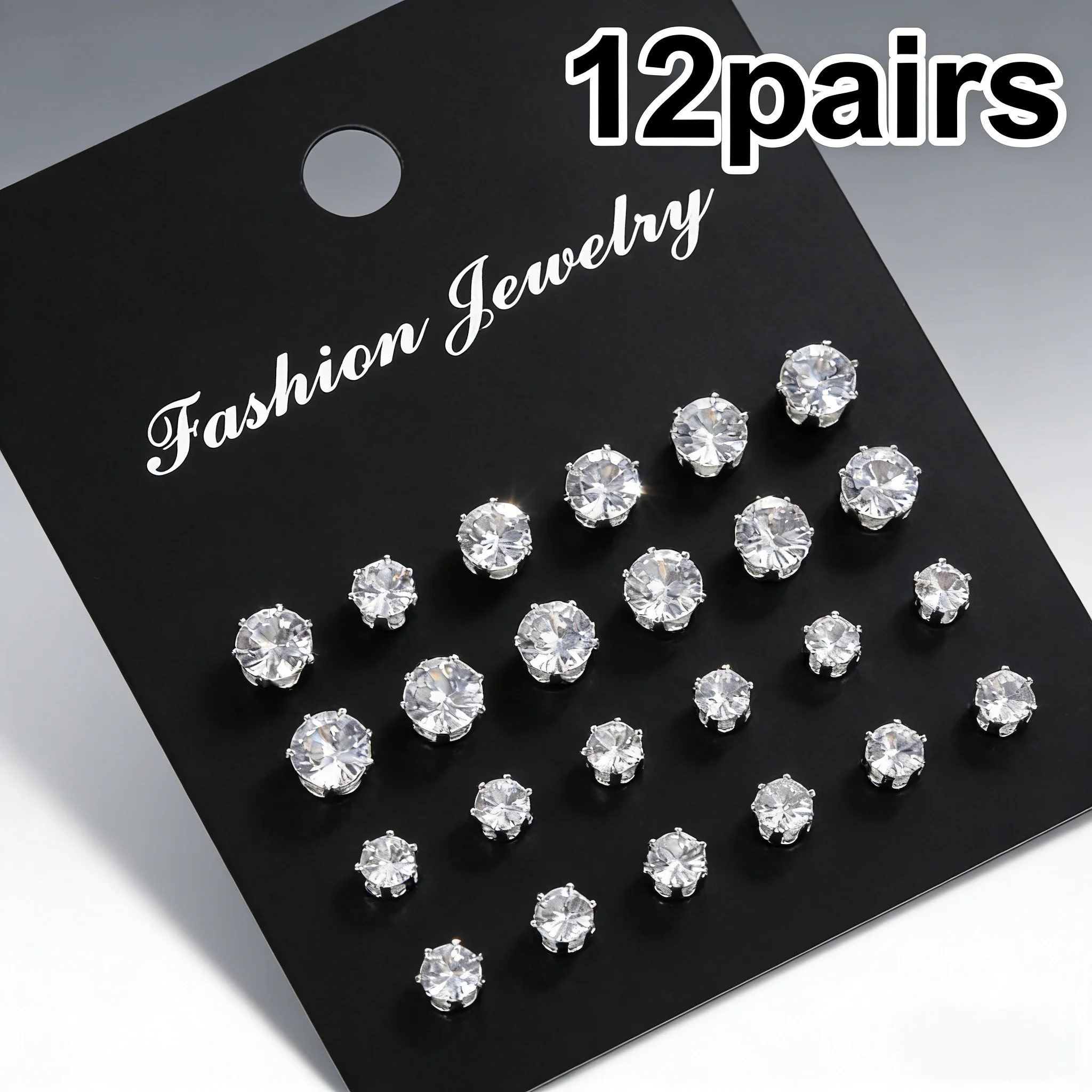 Juego de 12 pares de aretes plateados – Acero inoxidable hipoalergénico para uso diario y regalos.