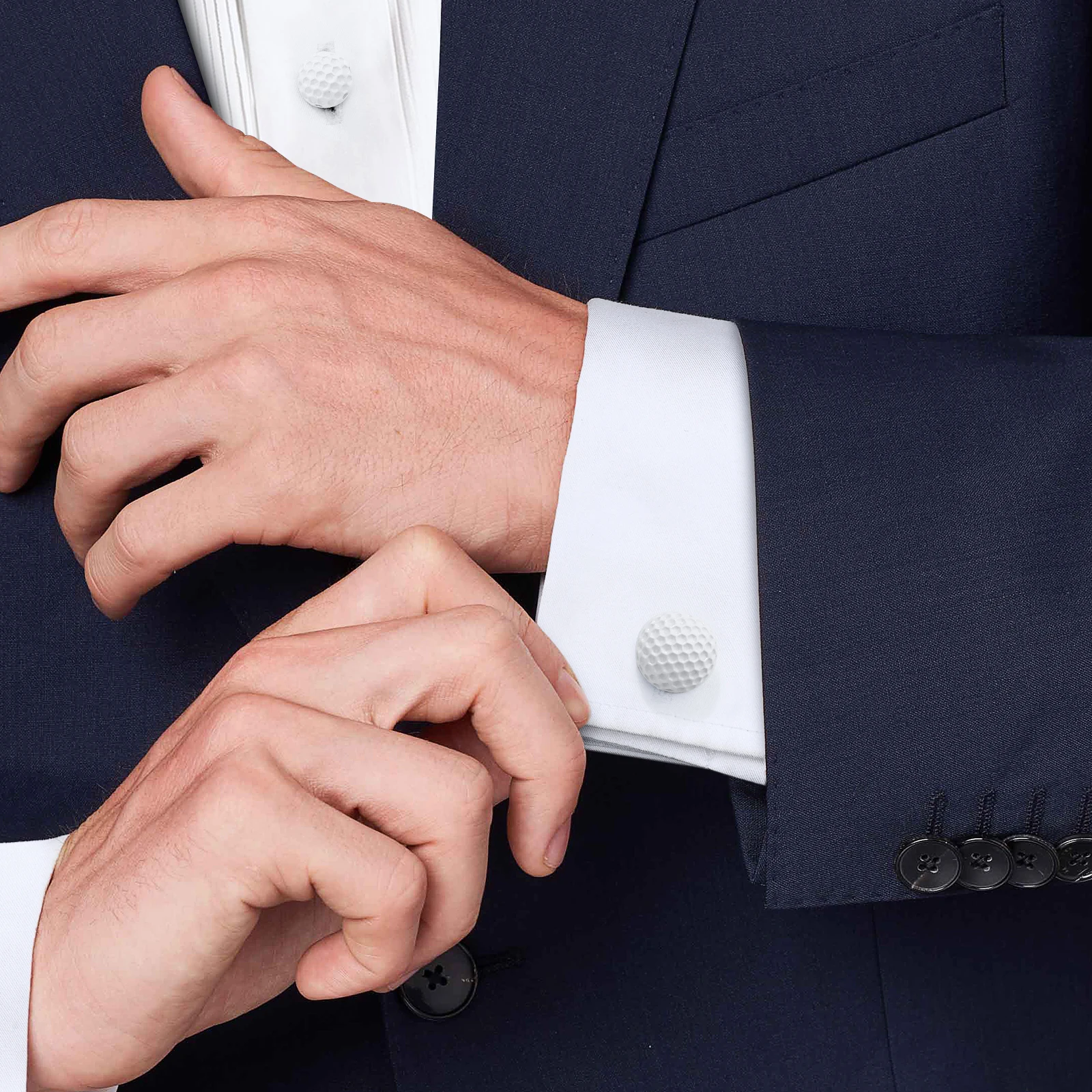 Men 3D Golf Ball Cufflinks and Shirt Studs Set, Brass White Enamel 15mm Golf Cufflinks 11mm Studs, Golf Lover Tuxedo Accessories