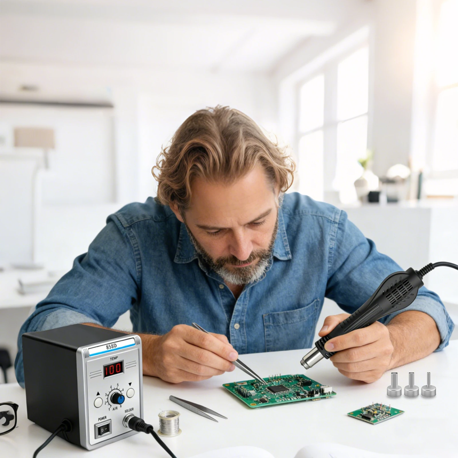 Heißluft-Rework-Station, 700W digitale Lötstation mit bürstenlosem Lüfter & Smart Sleep, 100-480 ℃ Präzise Temperaturregelung, SMD-Handy-Leiterplatten-Reparatur-Werkzeugset – Detail 5