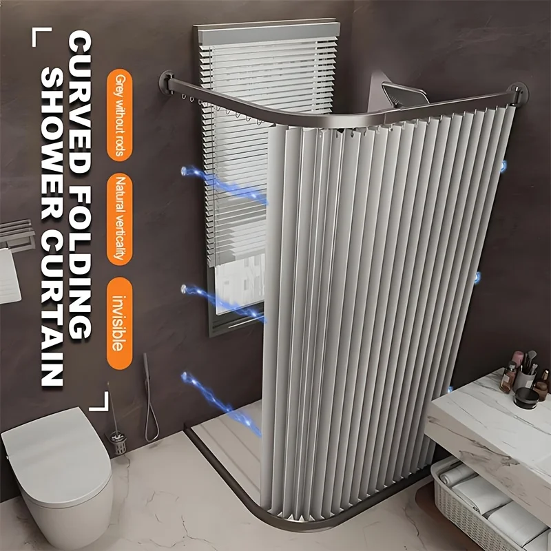 Foldable Magnetic Shower Curtain Waterproof Dry Wet Separation Privacy Curtain for Hotel Dorm Guest Bathroom