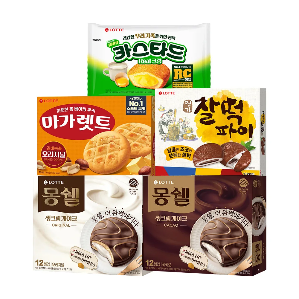 Lotte Well Food 5 kinds of large capacity cakwak sweets Montshell castard Chalteok Pie Margaret