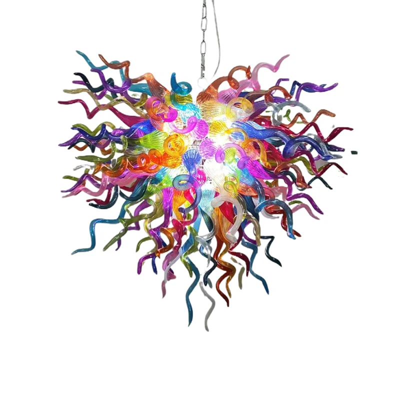 New Design Heart Shape Chandeliers Multicolor 40 inches Big Hanging Light LED Hand-Blown Glass Chandeliers for Living Room