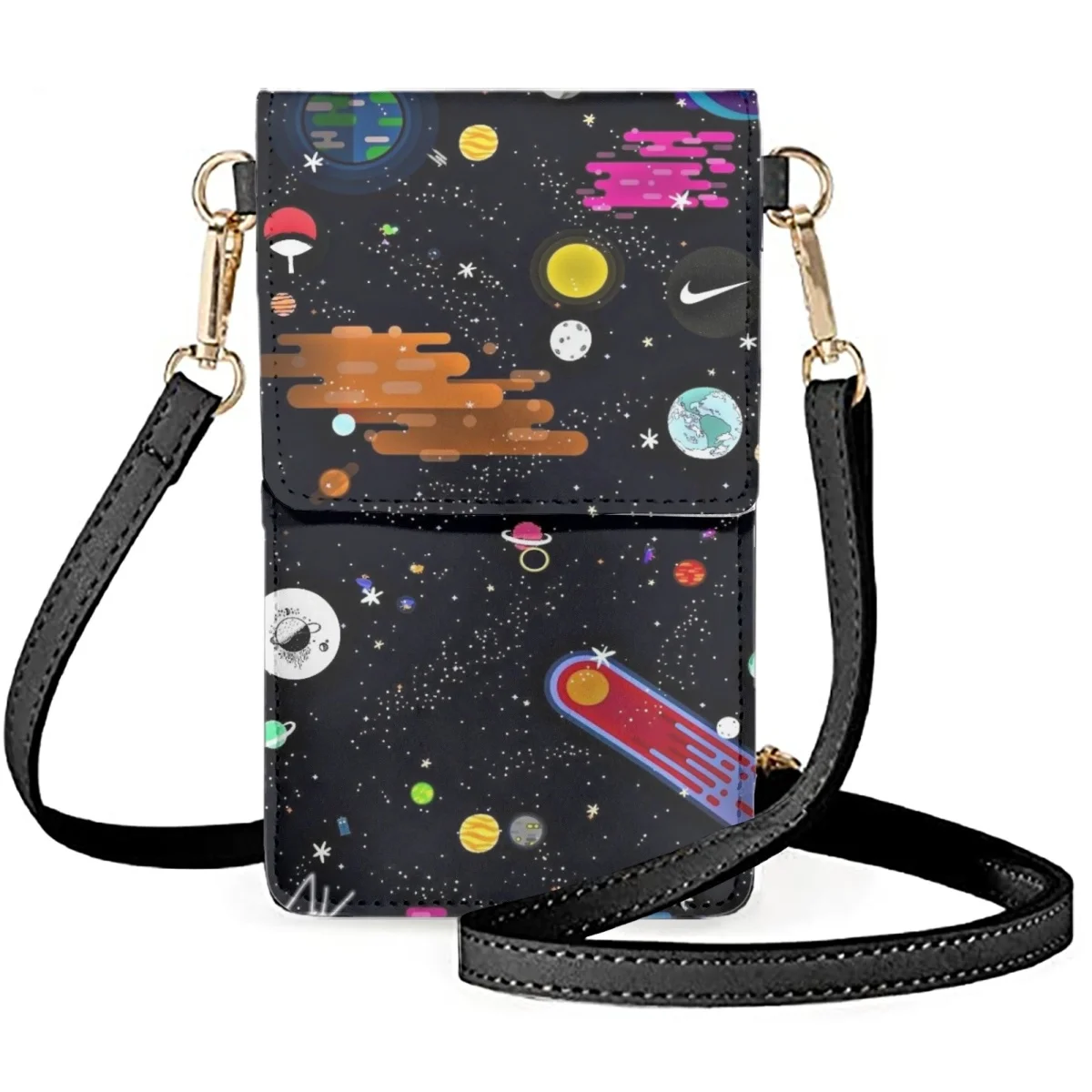 Outer Space Night Sky Unisex Clamshell Cell Phone Bags Nebula Spiral Galaxy Messengers Satchel Women's PU Purse Simple Fashion