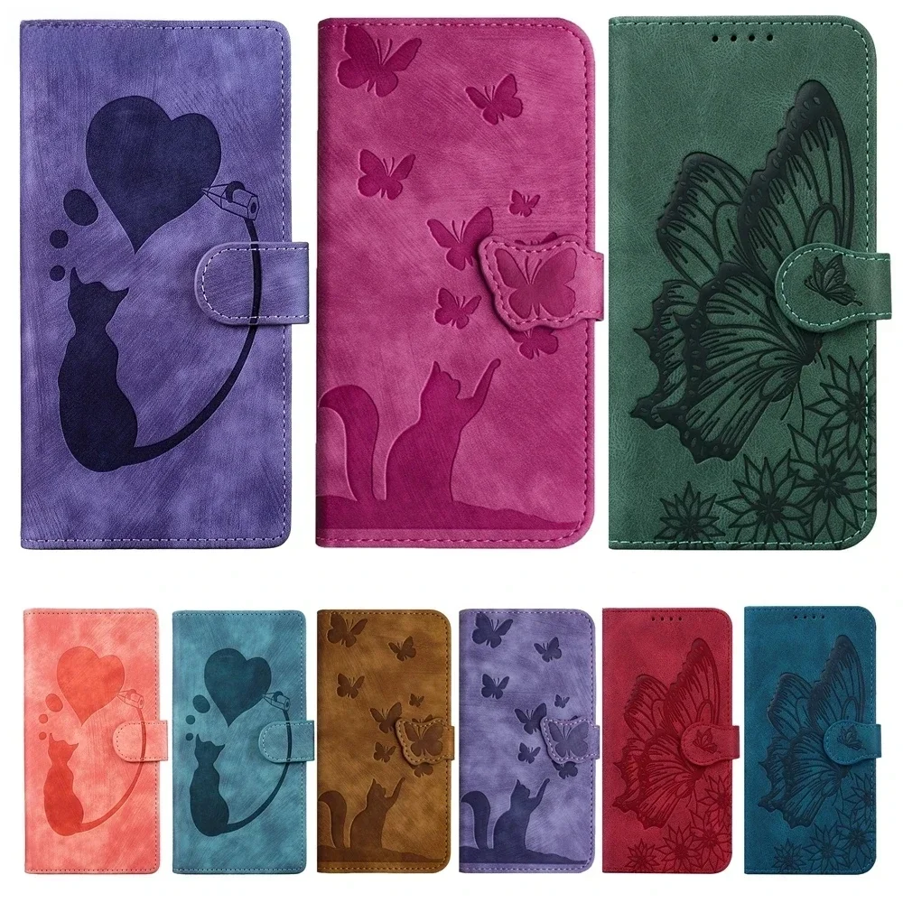 Etui z klapką 14T do Xiaomi Redmi 15C 13C 14C Note 14 13 12 Pro Plus POCO C65 M6 Pro, skórzane etui portfel z motywem kota i motyla, tylna obudowa — zdjęcie produktu 7