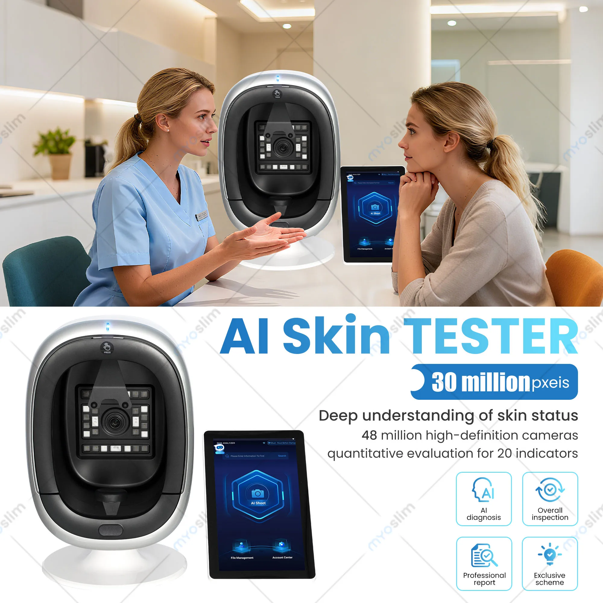 Mirror Skin Analysis 8 Spectra 3D Intelligent Mirror Wood Lamp Facial Scanner UV Skin Analyzer Machine Skin Analyzer