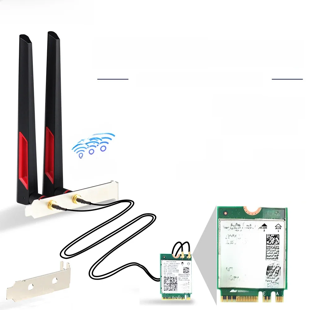 Carte sans fil Wifi 6E M.2 AX210 5374Mbps, Bluetooth 5.3 802.11ac/ax Tri Band AX210NGW avec antennes 10dbi pour Win 10/11