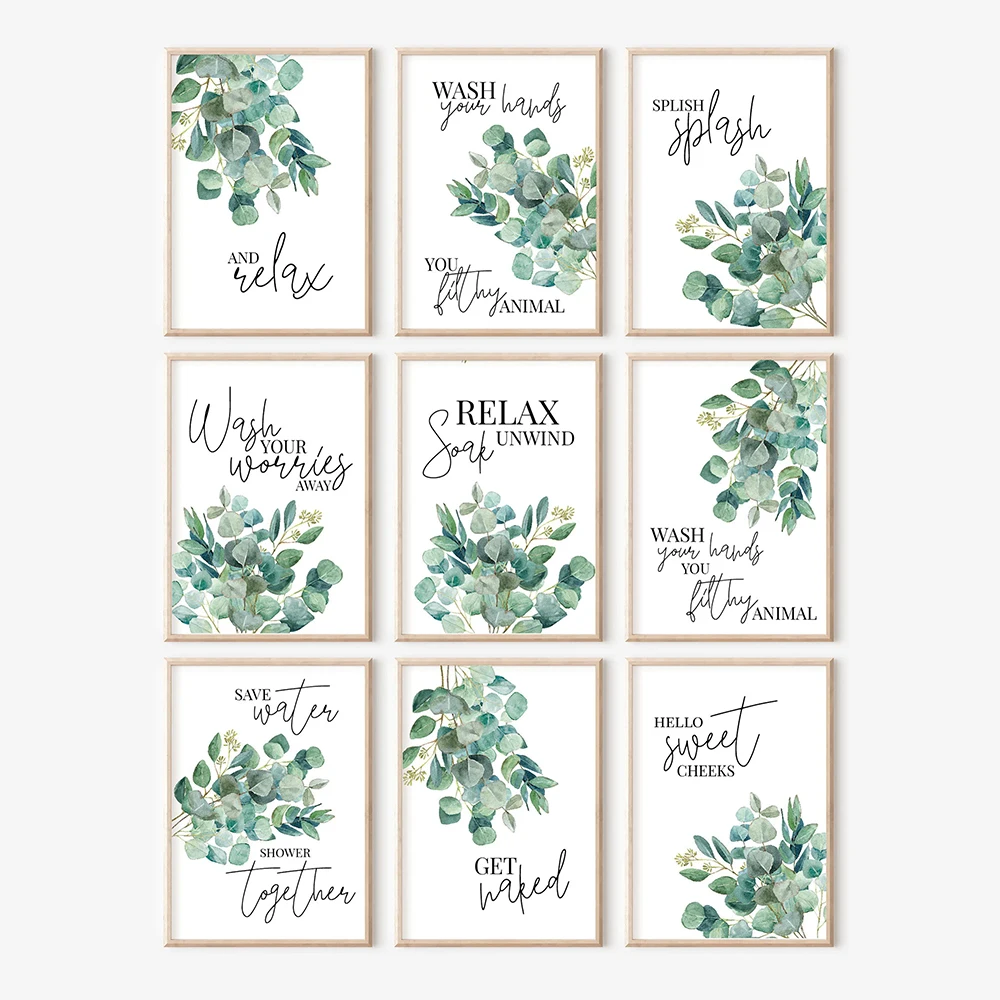 

Watercolor Eucalyptus Leaves Wall Art Canvas Painting Green Plant Nordic Bathroom Quote Get Naked Posters and Prints Home Decor