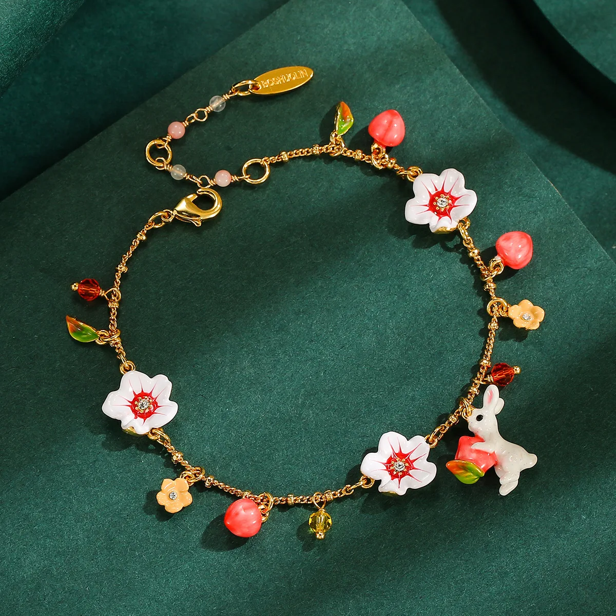 Arlea Rabbit Pendent Bracelet Handmade Enamel Peach Flower Bracelet For Women Original Fashion Bracelet Best Party Jewelry Gift