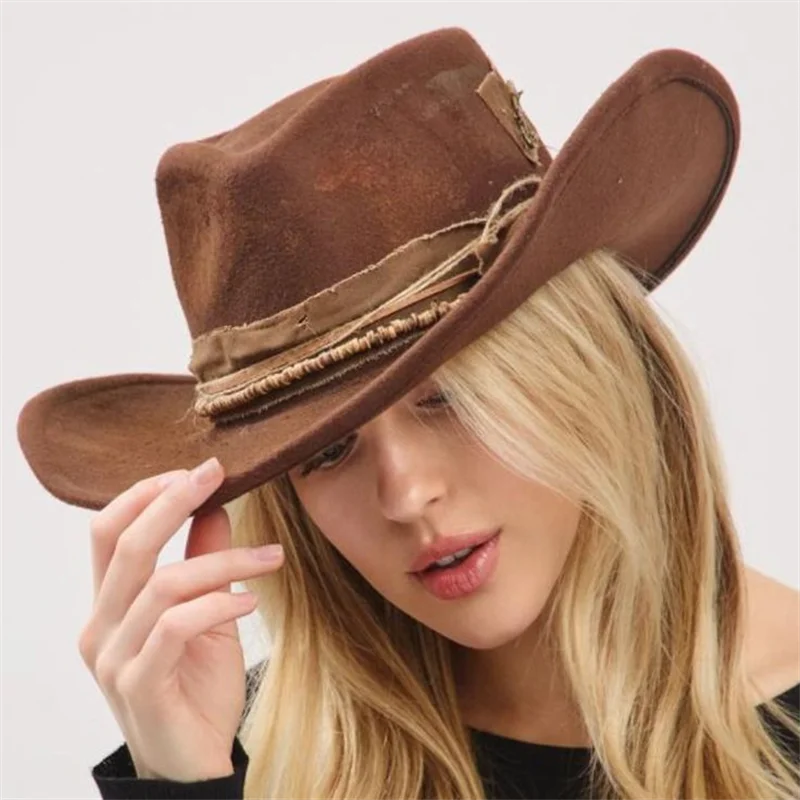 2026 pintura antigua sombrero Fedora de vaquero de ala ancha sombrero de gamuza para mujeres hombres sombrero de montar otoño Panamá sombrero de vaquera sombrero vaquero
