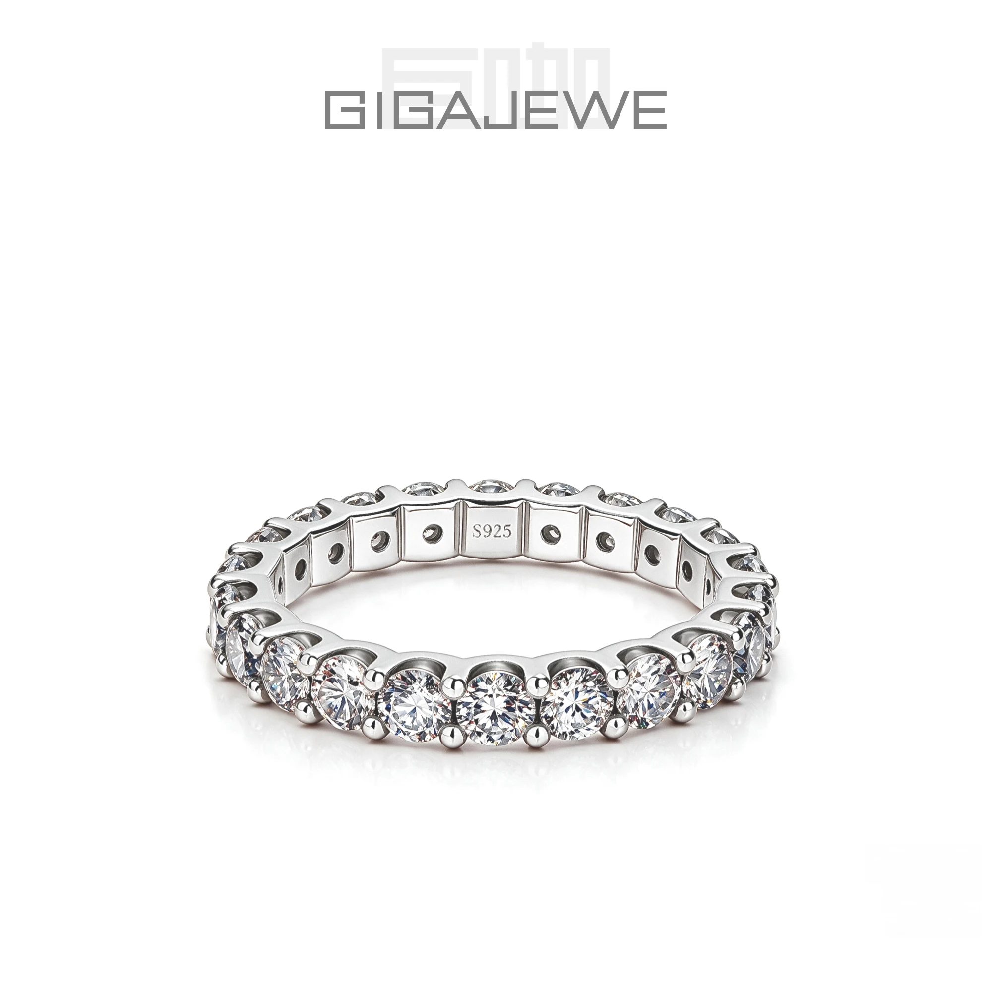 GIGAJEWE Moissanite 2.0-2.4ct 3.0mm  D VVS1 Round Cut 925 Silver Full Enternity Ring Diamond Test Passed Woman Girl Gift