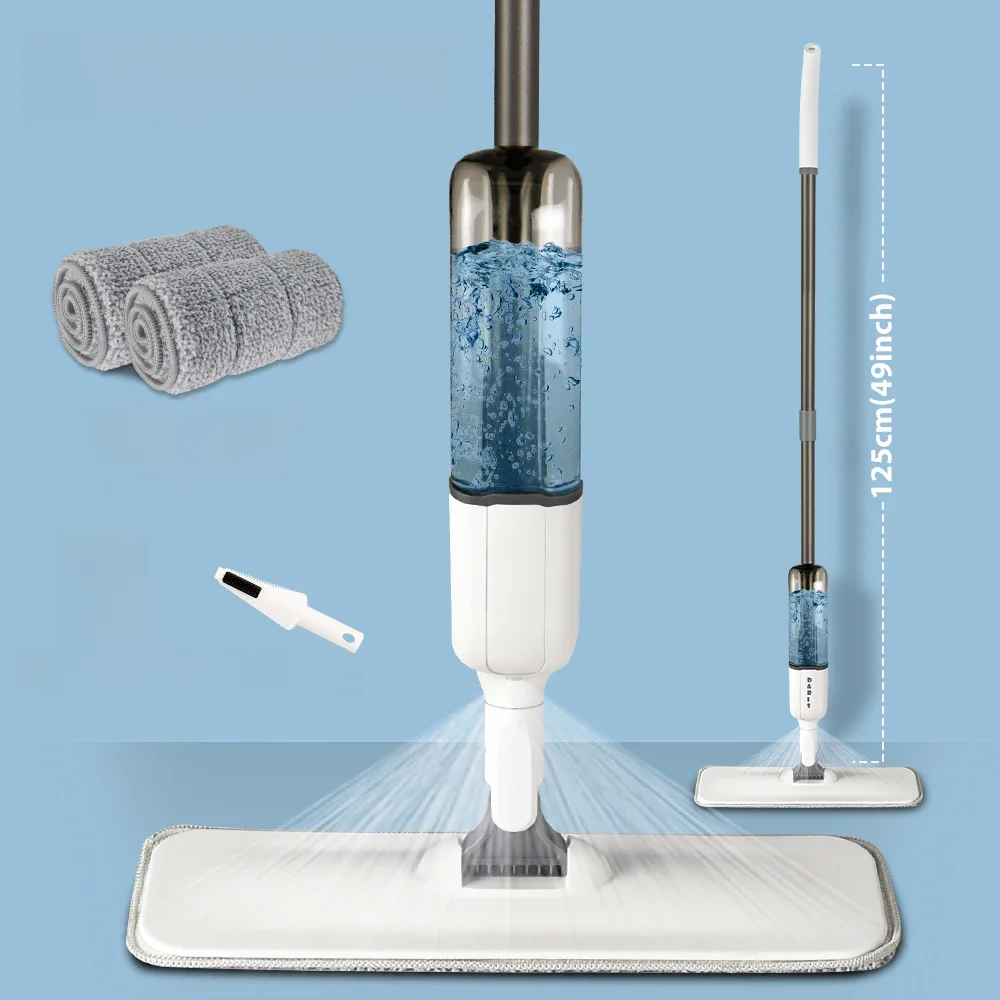 Mop płaski DARIS w sprayu z podkładkami z mikrofibry wielokrotnego użytku 360° °   Obrotowy mop do czyszczenia podłóg 500 ml Kwadratowa trójkątna butelka o dużej pojemności — zdjęcie 2