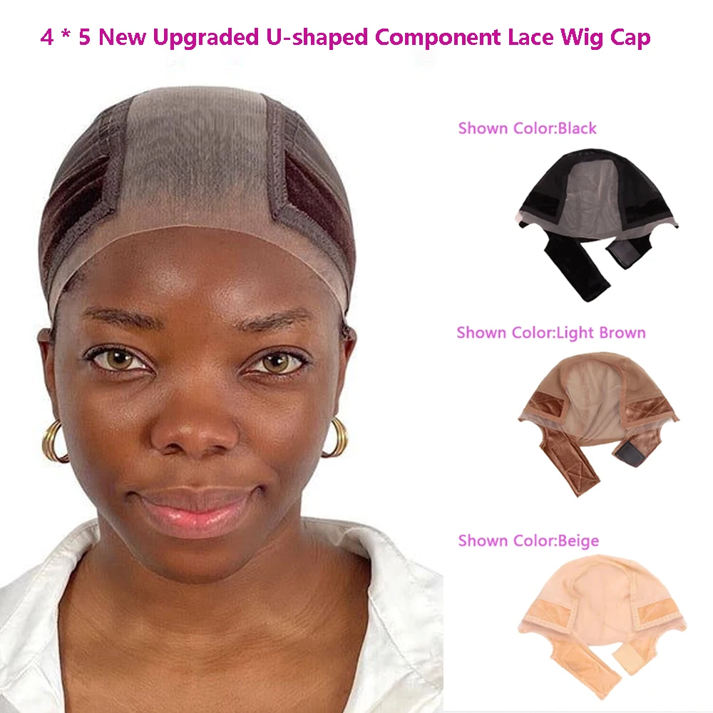 4x5 New Lace Wig Cap Transparent Lace Fabric For Wig With Grip Band Non Slip U Part Wig Cap Weaving Stretch Adjustable Wig Cap