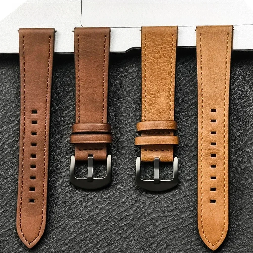 Bracelet en cuir 20mm 22mm pour Samsung Galaxy Watch 7/6/5/4 40 44mm, Bracelet Vintage pour Xiaomi Redmi Watch 3 Lite/Active