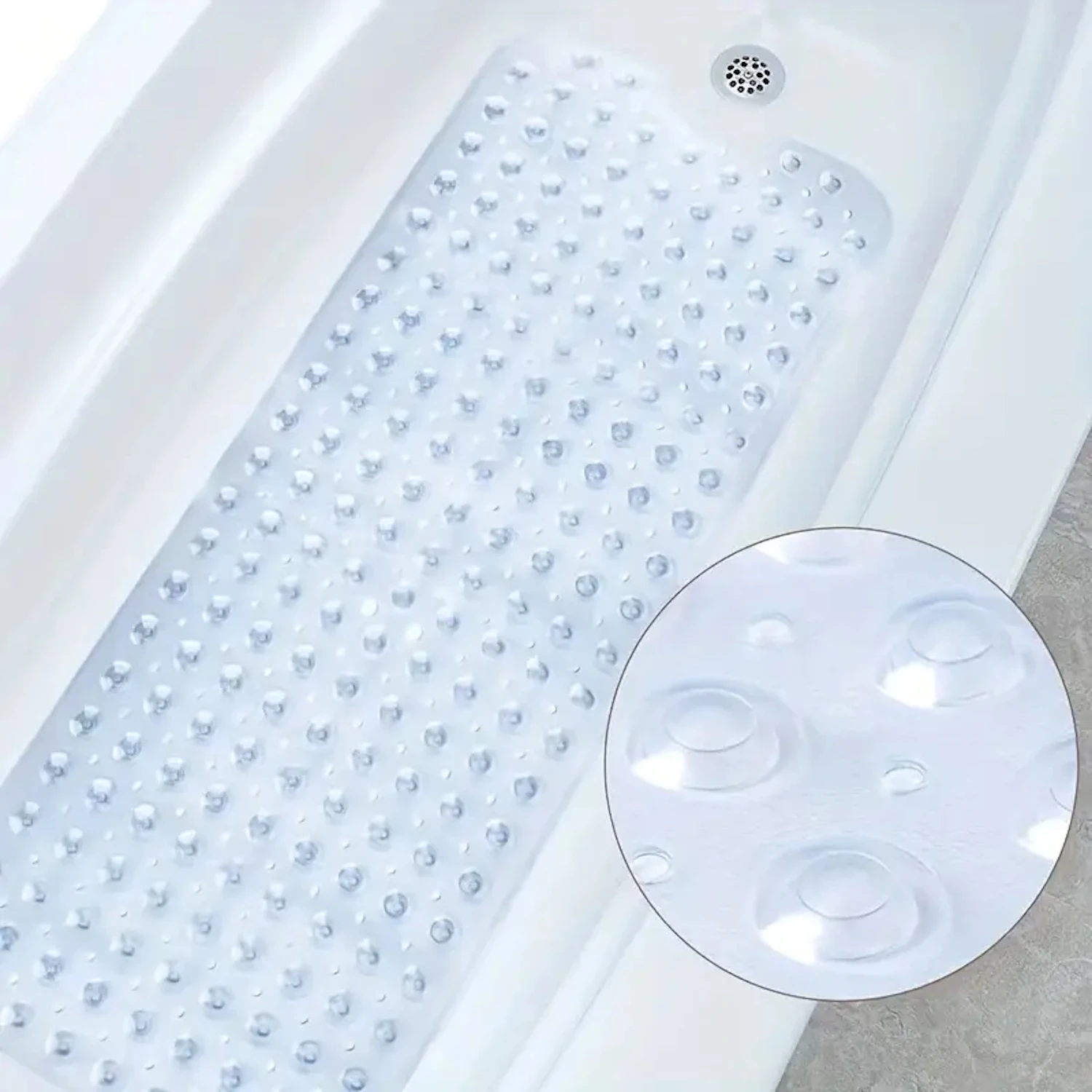 1pc 40x16in Extra-Long Anti-Slip Bathtub Mat with Massage Texture, Bath Rug-Machine Washable, Drain Holes, Suction Cup Grip