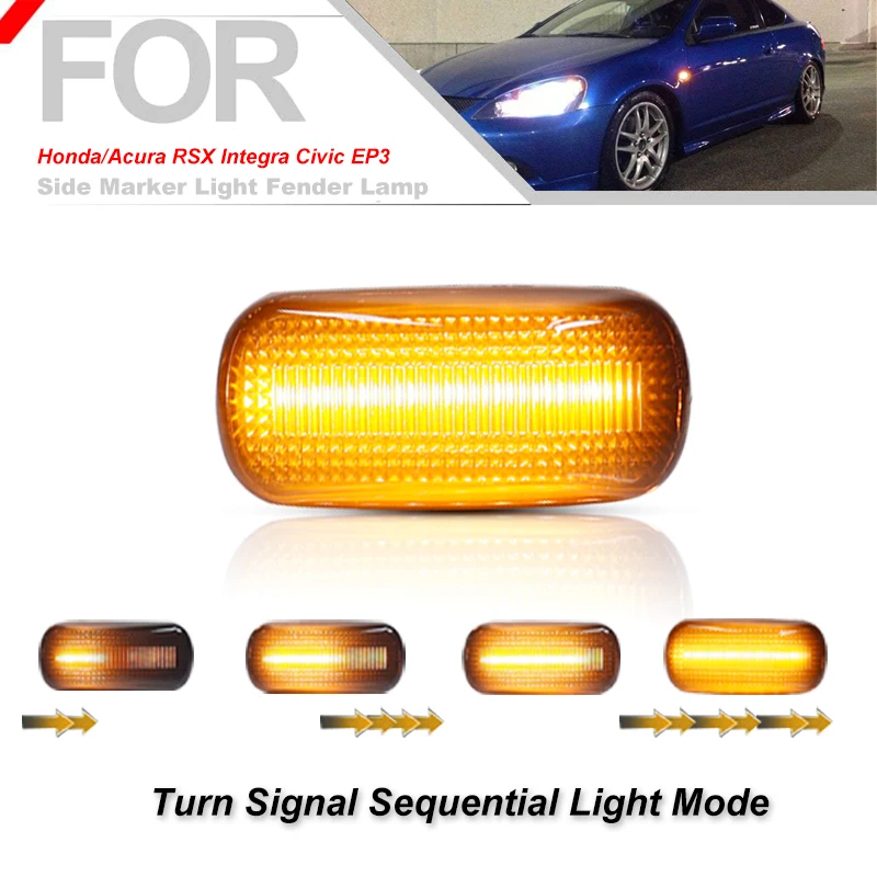 IJDM Led مصابيح العلامات الجانبية الديناميكية لهوندا/أكورا RSX إنتيجرا سيفيك EP3 العنبر متتابعة الوامض ضوء بدوره مصباح إشارة 12 فولت
